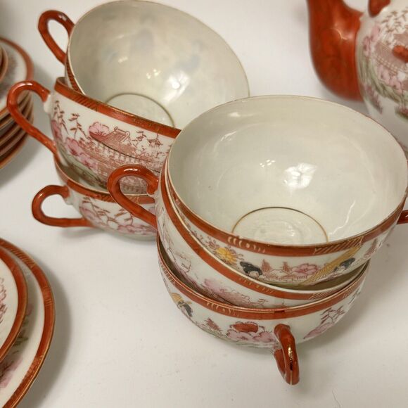 Japanese Kutani Style Full Tea Set Eggshell Porcelain Geisha 20 Piece (read) - Picture 9 of 16